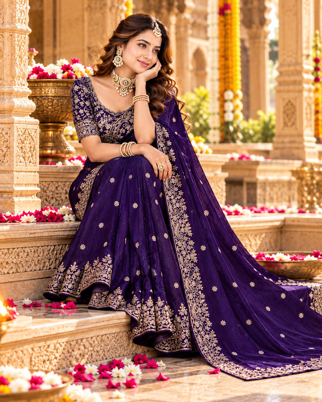 Pure Silk Party Wear Saree With Unstitched Blouse(Navy Blue)