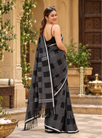 Premium Cotton Printed Saree With Unstitched Blouse(Black)