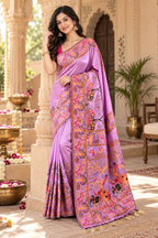 Premium Pashmina Kashmiri  Meenakari Weaves Tassels Saree ( Lavender )