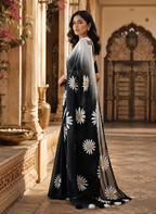 Blooming Georgette Floral Printed Saree With Unstitched Blouse(Black)
