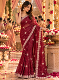 Pure Space Silk Embroidery Work Saree With Unstitched Blouse(Maroon)