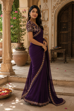 Load image into Gallery viewer, Sequins Embroidery Georgette Saree With Unstitched Blouse(Wine)
