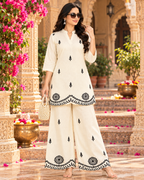 Pure Cotton Embroidery Work Co-Ord Set(White)