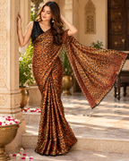 Satin Silk Printed Saree With Unstitched Blouse(Mustard)