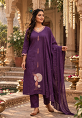 Pure Cotton Kurti Pant Set With Dupatta(Violet)