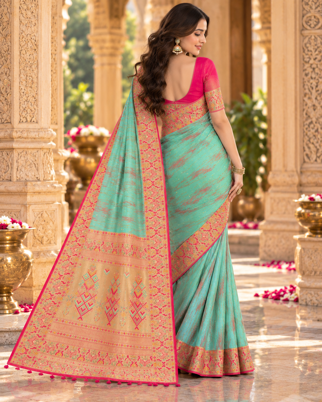 Premium Tissue Silk Zari Border Work Saree With Unstitched Blouse(Green)