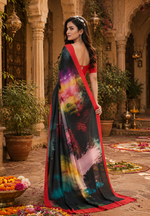 Load image into Gallery viewer, Soft Crepe Silk Digital Print Saree With Unstitched Blouse(Black)
