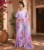 Load image into Gallery viewer, Pure Maheshwari Silk Diamond Cut Work With Unstitched Blouse(Lavender)
