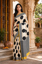 Satin Silk Printed Saree With Unstitched Blouse(Cream)