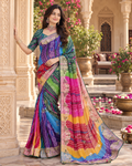 Pure Bandhani Bhej Print Gotta Patti Work Silk Saree With Unstitched Blouse(Morpich)