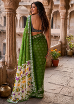 Load image into Gallery viewer, Pure Cotton Bagru Block Printed Saree With Unstitched Blouse(Green)
