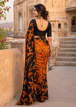 Load image into Gallery viewer, Pure Mulmul Cotton Printed Saree With Unstitched Blouse(Orange)
