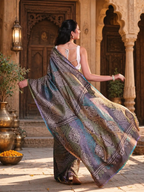 Chinon Silk Bandhani Print Saree With Unstitched Blouse(Blue)