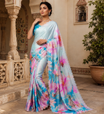 Load image into Gallery viewer, Pure Maheshwari Silk Diamond Cut Work With Unstitched Blouse(Sky)
