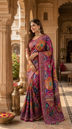 Modal Crepe Silk Mirror Work Saree With Unstitched Blouse(Wine)
