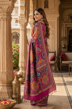 Modal Crepe Silk Mirror Work Saree With Unstitched Blouse(Wine)