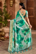 Soft Silk Blend Digital Print Saree With Unstitched Blouse(Green)