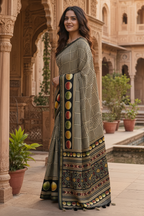 Premium Silk Printed Saree With Unstitched Blouse(Grey)