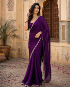Jimmy Choo Bollywood Saree With Unstitched Blouse(Purple)