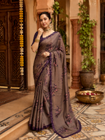 Load image into Gallery viewer, Elegant Georgette Print Sequins Border Work Saree With Unstitched Blouse(Brown)
