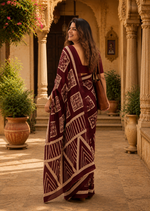 Load image into Gallery viewer, Mulmul Cotton Batik Hand Block Print Saree With Unstitched Blouse(Maroon)

