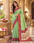Premium Tissue Silk Saree With Unstitched Blouse(Green)