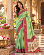 Premium Tissue Silk Saree With Unstitched Blouse(Green)