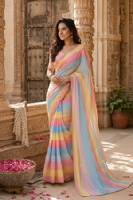 Load image into Gallery viewer, Organza Katdana Handwork Multi Printed Saree(Multi Color)
