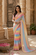Load image into Gallery viewer, Organza Katdana Handwork Multi Printed Saree(Multi Color)

