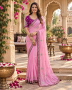 Rangoli Silk Embroidery Work Saree With Unstitched Blouse(Baby Pink)