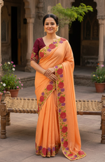 Load image into Gallery viewer, Star Georgette Heavy Work Saree With Unstitched Blouse(Orange)
