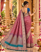 Premium Satin Silk Zari Weaving Border Saree With Unstitched Blouse(Magenta)