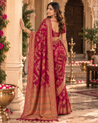 Organza Silk Saree With Unstitched Blouse(Red)