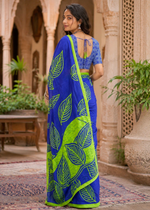 Load image into Gallery viewer, Pure Mulmul Cotton Printed Saree With Unstitched Blouse(Blue)
