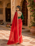 Georgette Embroidery Sequins Work Saree With Unstitched Blouse(Red)