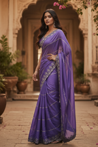 Designer Georgette Saree With Unstitched Blouse(Lavender)