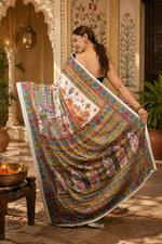 Load image into Gallery viewer, Georgette Digital Print Mirror Work Saree With Unstitched Blouse(White)
