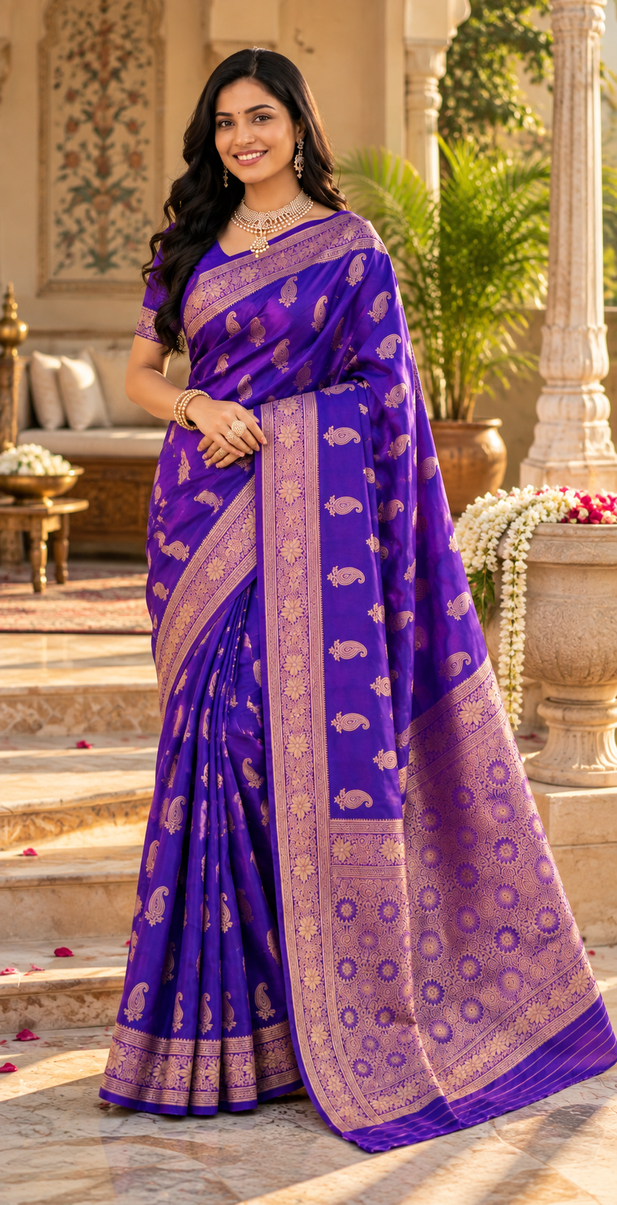 Pure Silk Traditional Zari Weaving Saree With Unstitched Blouse(Violet)