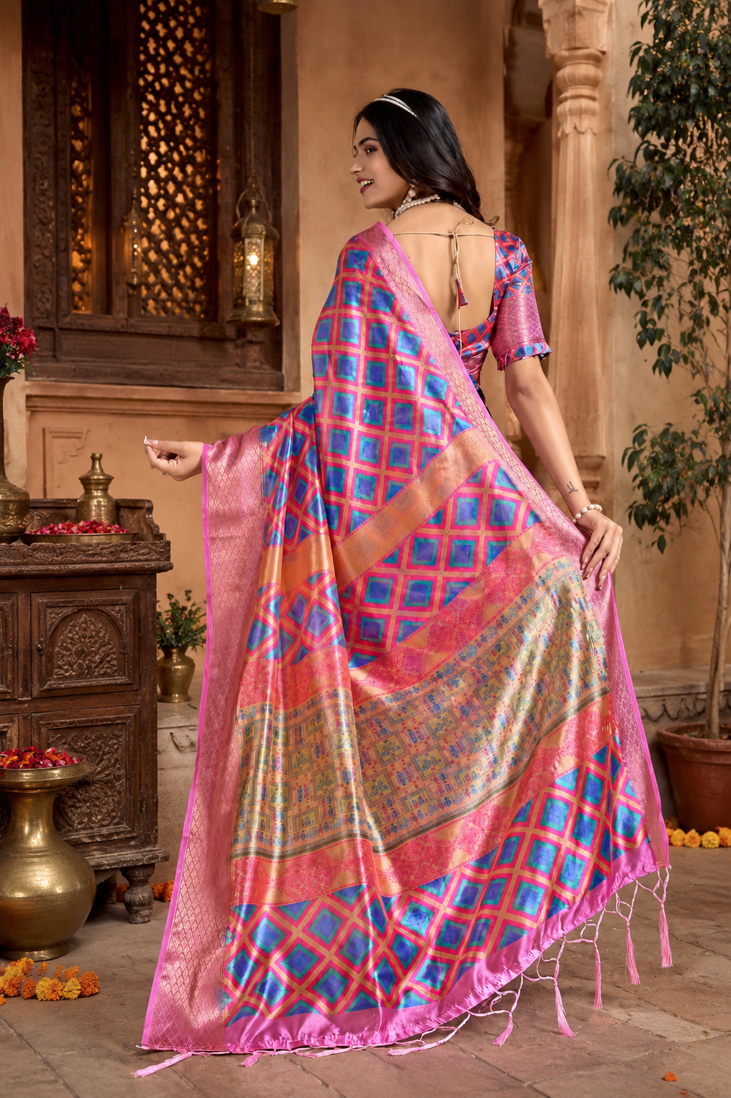 Pure Soft Silk Zari Border Work Saree With Unstitched Blouse(Pink)