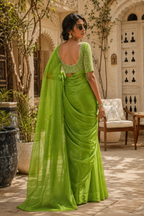 Jimmy Choo Silk Bollywood Saree With Unstitched Blouse(Green)