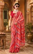 Premium Georgette Bandhani Work Saree With Unstitched Blouse(Red)