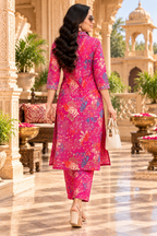 Roman Silk Kurti Pant Set(Pink)