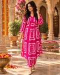 Rayon Kurti Pant Printed Set(Pink)