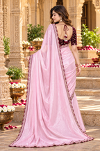 Silk Embroidery Work Saree With Unstitched Blouse(Pink)