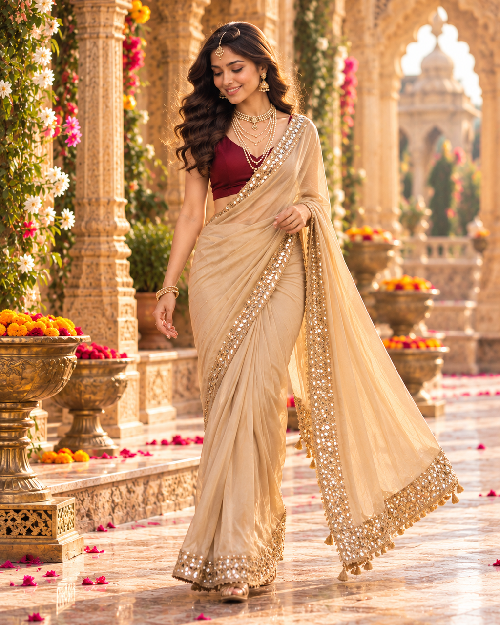 Rangoli Silk Saree With Unstitched Blouse(Beige)