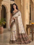 Silk Blend Jacquard Weaving Zari Border Saree With Unstitched Blouse(Brown)