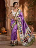 Mulmul Cotton Digital Print Saree With Unstitched Blouse(Violet)