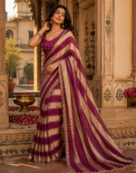 Load image into Gallery viewer, Sattin Dual Shed With Heavy Val Siroski Diamond Work  Saree  With Unstitched Blouse (Wine)
