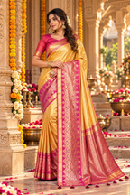 Soft Banarasi Tissue Silk Saree With Unstitched Blouse(Mustard)