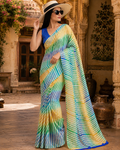 Premium Satin Silk Printed Saree With Unstitched Blouse(Multicolor)